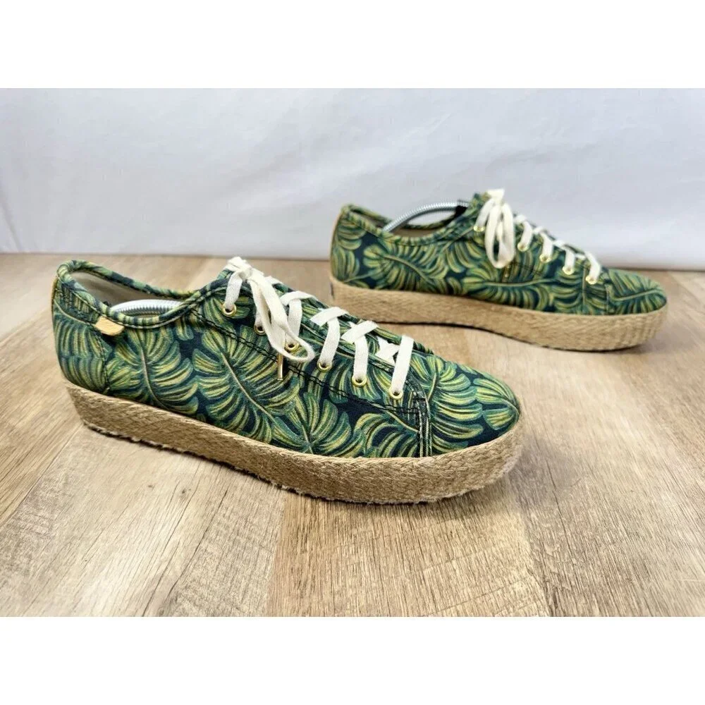 Keds Rifle Paper Shoes Womens 9.5 Espadrille Sneakers Green Tan Leaves WF58366M